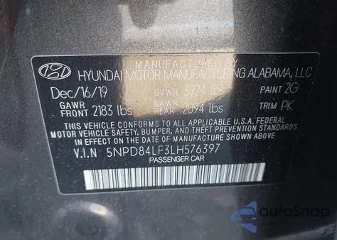 2020 Hyundai Elantra Sel z USA, uszkodzony, nr VIN 5NPD84LF3LH576397